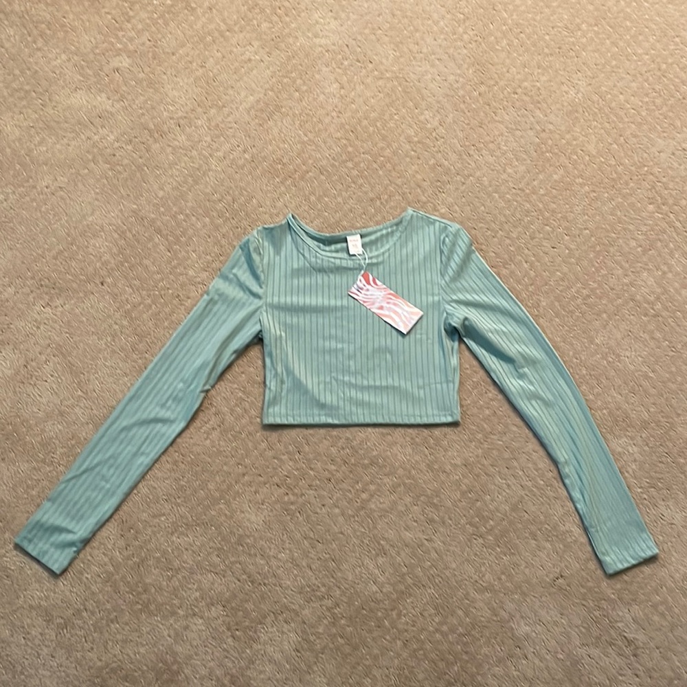 Romwe Teen girls mint crop long sleeve shirt